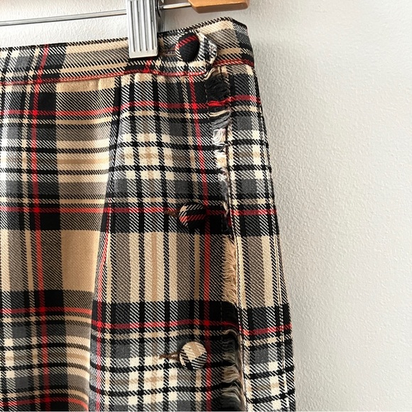 Vintage Tan Tartan Wool Plaid Kilt Midi Skirt with Button Detail Vintage - Picture 3 of 8